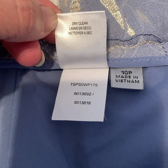 Tahari Arthur S Levine periwinkle Blue Gold silver metallic jacquard pants 10P - Picture 8 of 11